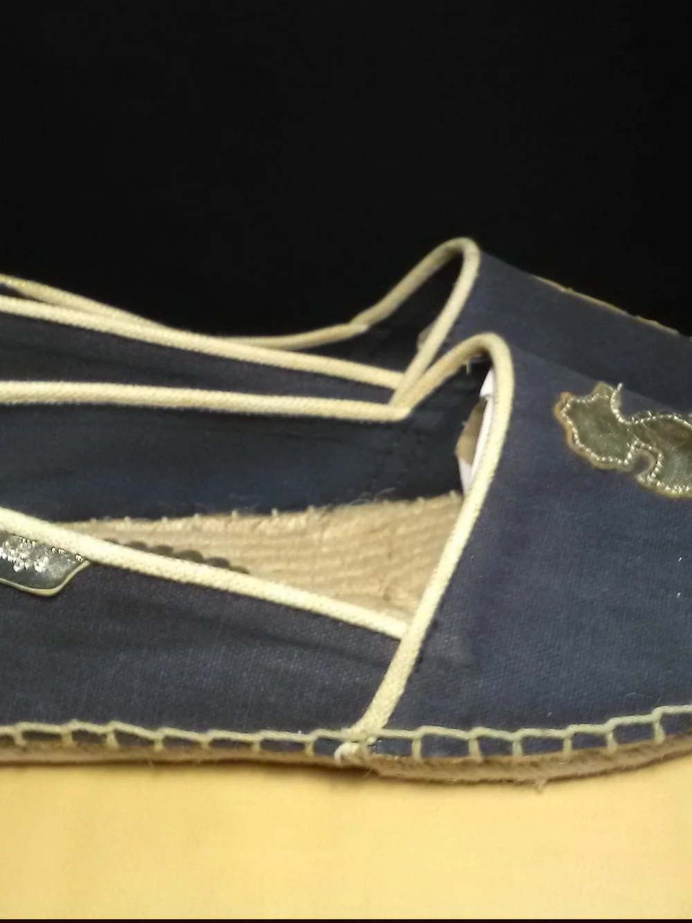 Lk New LILLY PULITZER Navy Espadrille Slip-Ons GOLD Seahorse SZ. 8